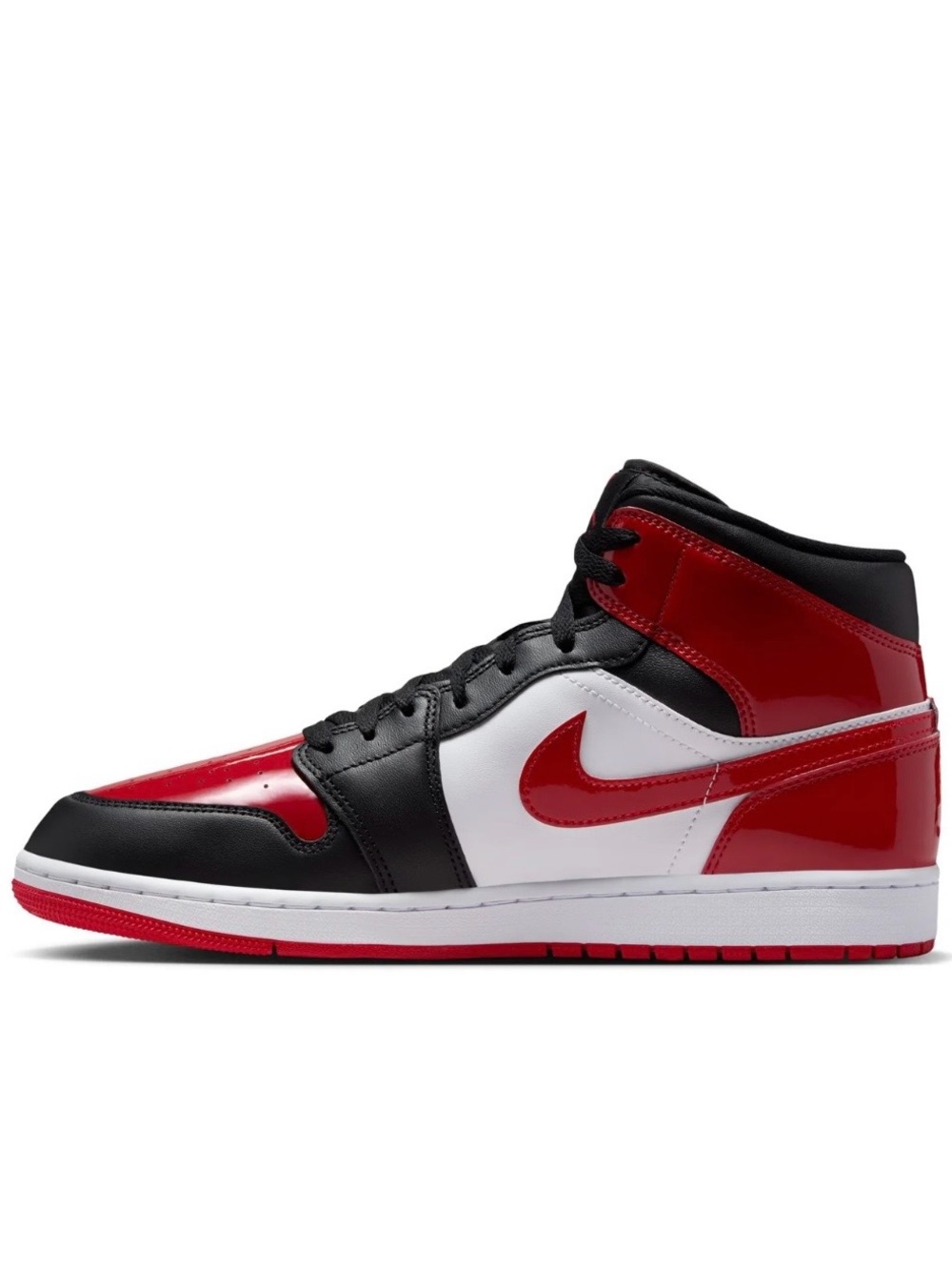 Nike Air Jordan 1 Mid SE Shoes Patent Bred Black Red White Men 8.5 Women 7. - Picture 9 of 16